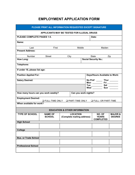 blank application form template