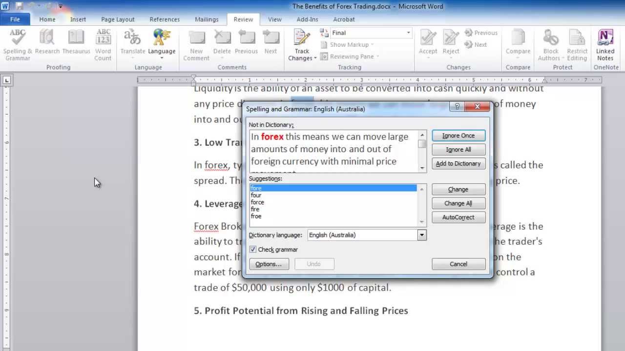 change spelling dictionary in word 2013