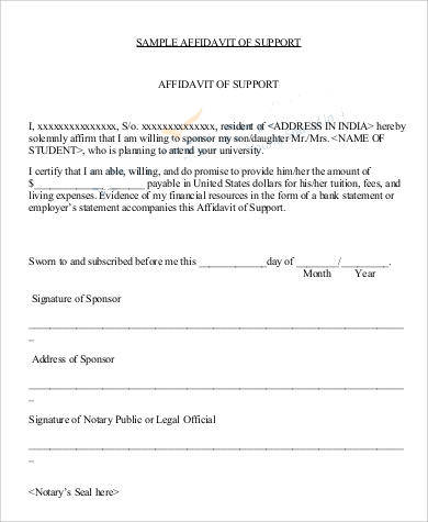 affidavit of support sample letter marriage