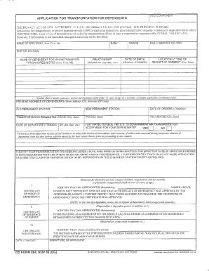 dd form 884 application for transportation for dependents